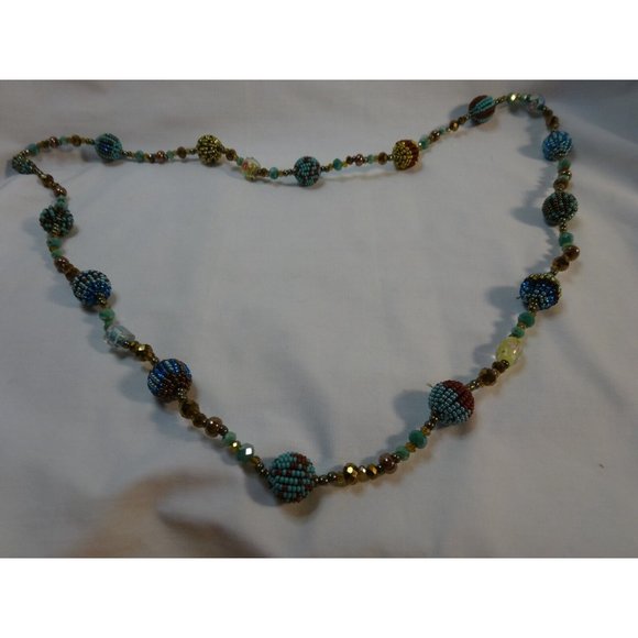 Seed Bead Ball & Murano Wedding Cake Jade Glass Stunning NECKLACE 40" long - Picture 10 of 11